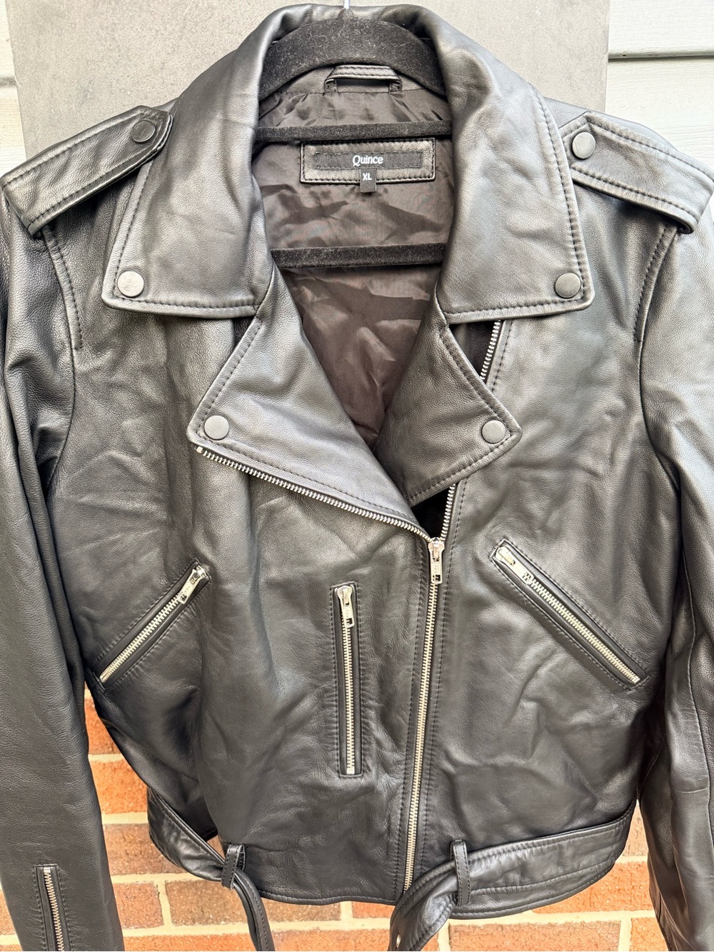 Quince Black Leather Moto Biker Jacket XL